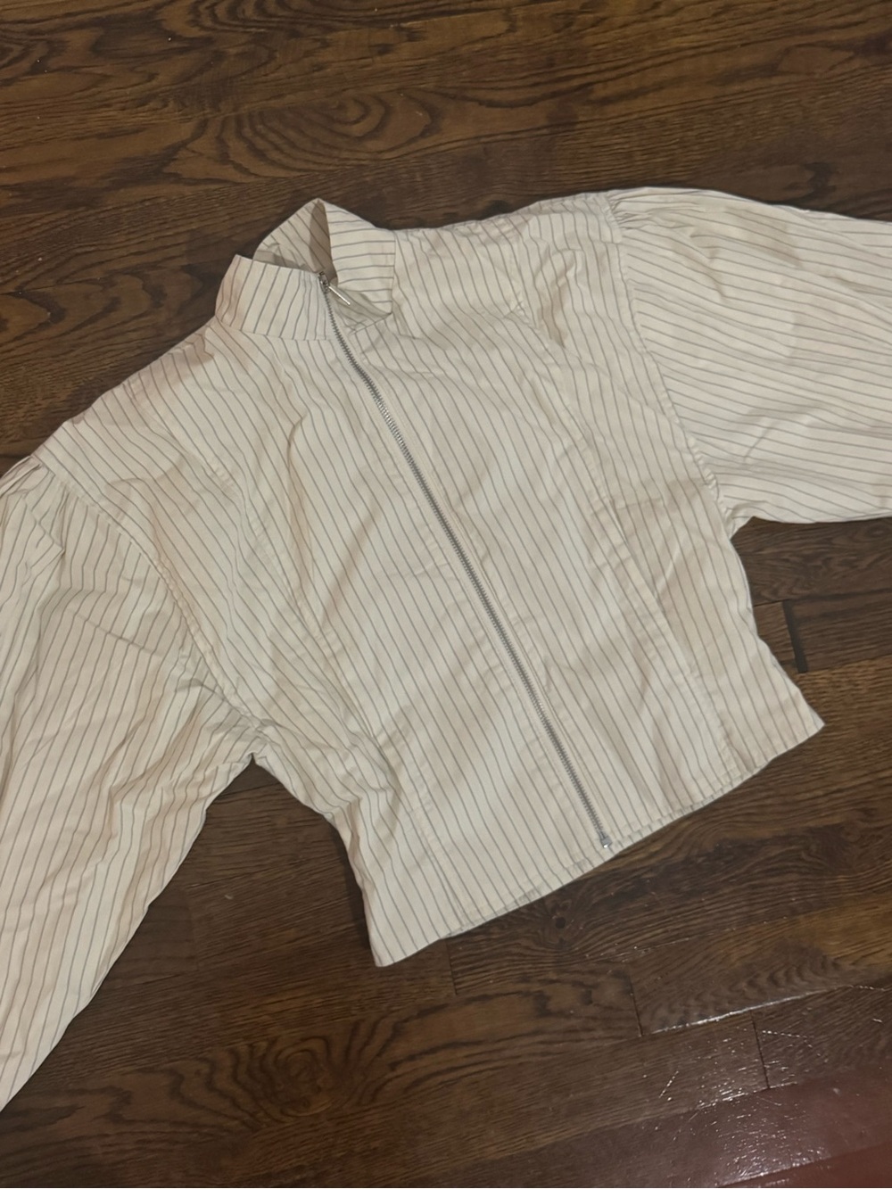 Striped White Zip-Up Cropped Jacket